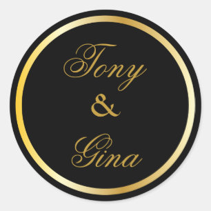 Noms des Mariages d'or Stickers ronds noirs
