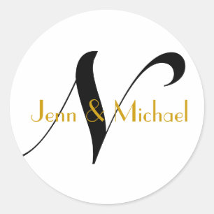 Noms des mariées mariages Monogramme N Sticker Or