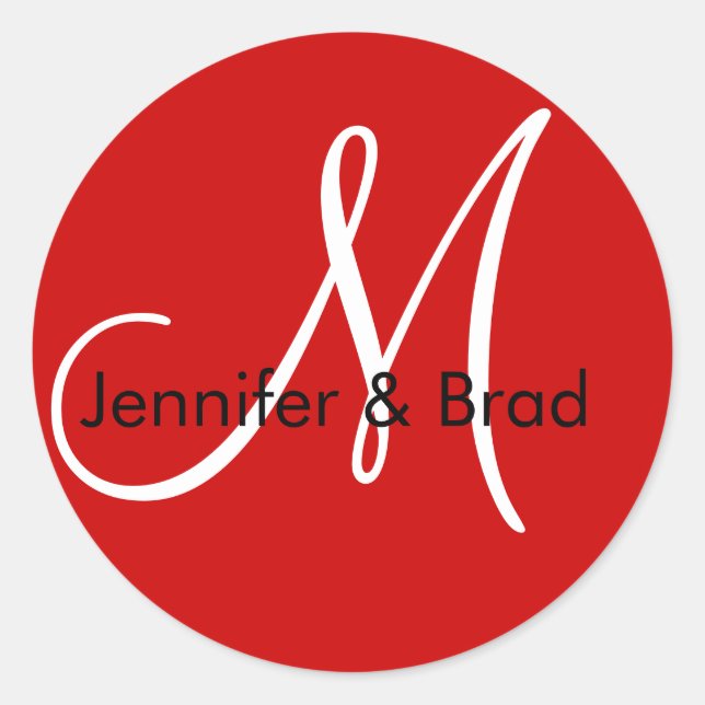 Noms des mariées mariages Monogramme Sticker Rouge (Devant)