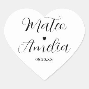 Noms des mariés en calligraphie sur autocollant en