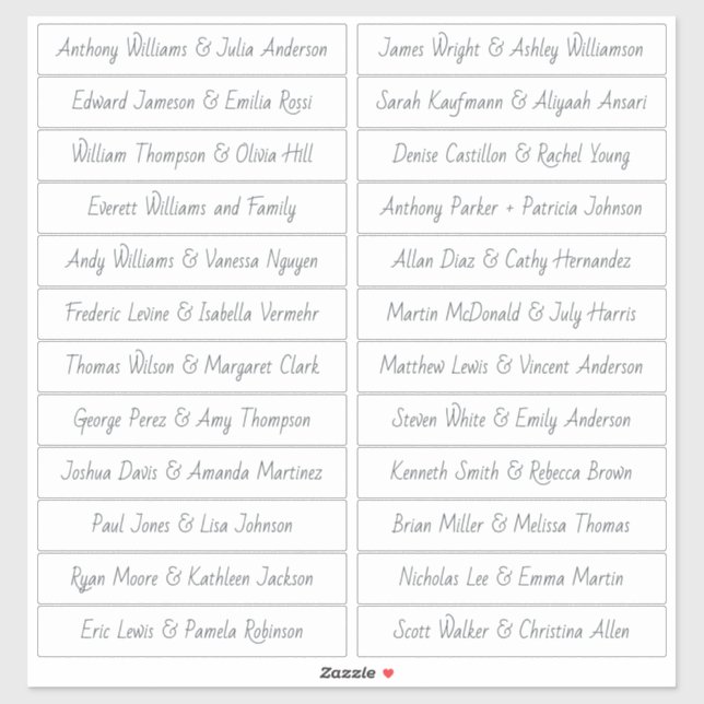 Noms d'invités de script manuscrits Étiquette blan (Feuille)