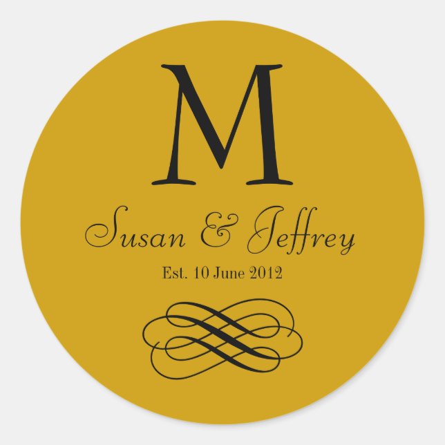 Noms du logo Monogramme Or Date Mariage Étiquette (Devant)