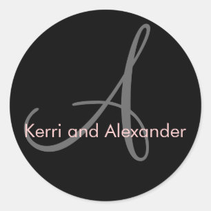 Noms et monogramme initial Sticker noir et rose