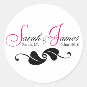 Noms Monogrammes rose Date Lieu Stickers Mariage