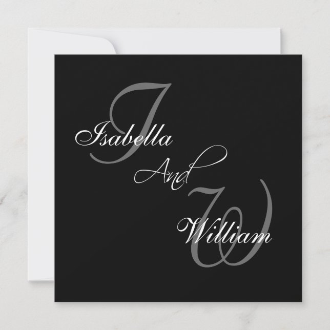 Noms noirs Initiales Invitations de mariage (Devant)