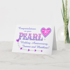Noms personnalisés 30e Mariage Pearl Carte Anniver