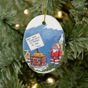 Non au Père Noël ovale ornement en céramique