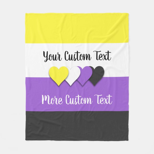 Non-binäre Pride-Flagge mit Herzen Fleecedecke (Vorderseite)