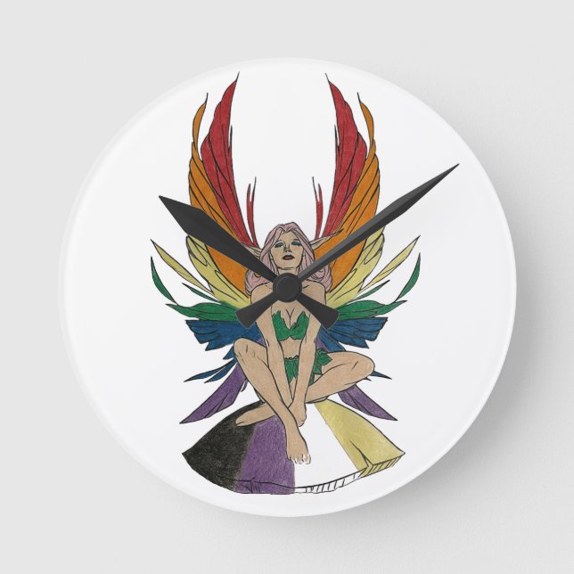 Non-binary Faerie Runde Wanduhr (Vorderseite)