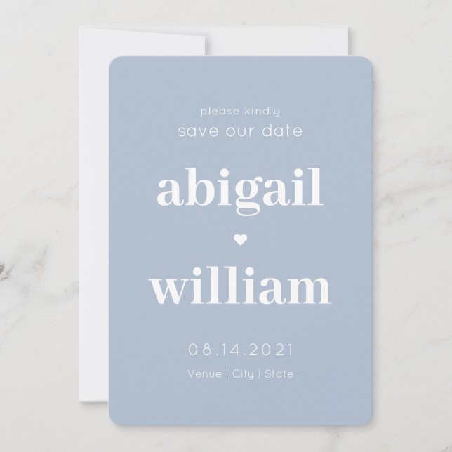 Non Foto Dusty Blue Modern Minimalistisch Save The Date (Vorderseite)