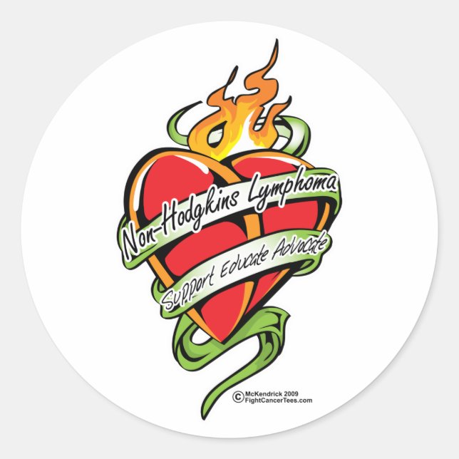 Non-Hodgkins Lymphom Tattoo Herz Runder Aufkleber (Vorderseite)