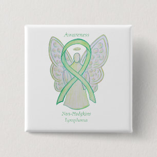 Non-Hodgkins Lymphoma Angel Lime Green Ribbon Butt Button