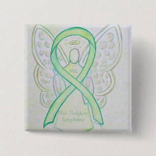 Non-Hodgkins Lymphoma Angel Lime Green Ribbon Butt Button