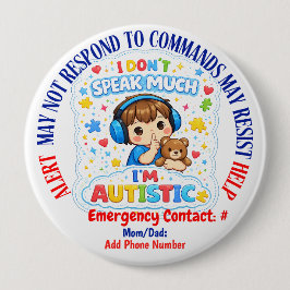Non Verbal Autism alert pin badge Button