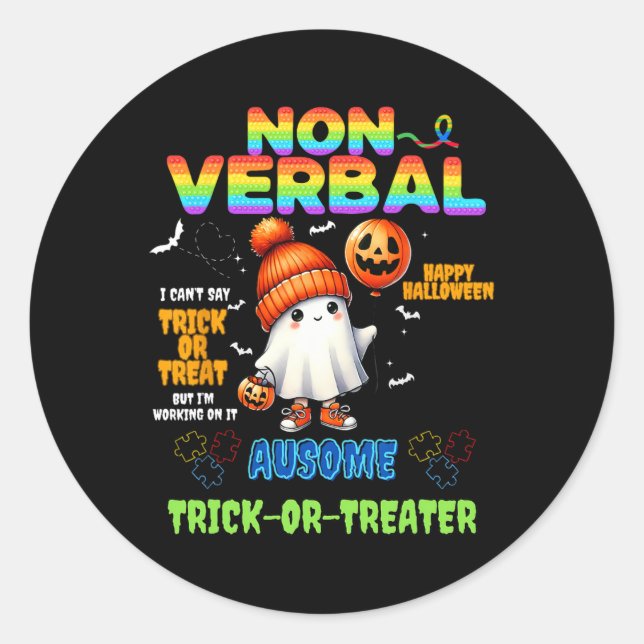 Non-verbyl Ausome Trick-or-Treater Halloween Autis Runder Aufkleber (Vorderseite)