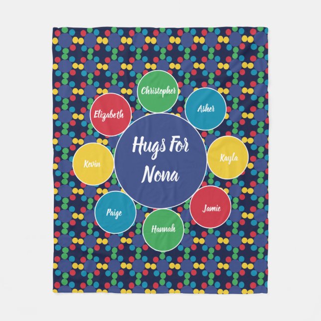 Nona Grandma Grandkids Family Hugs Monogram Fleecedecke (Vorderseite)