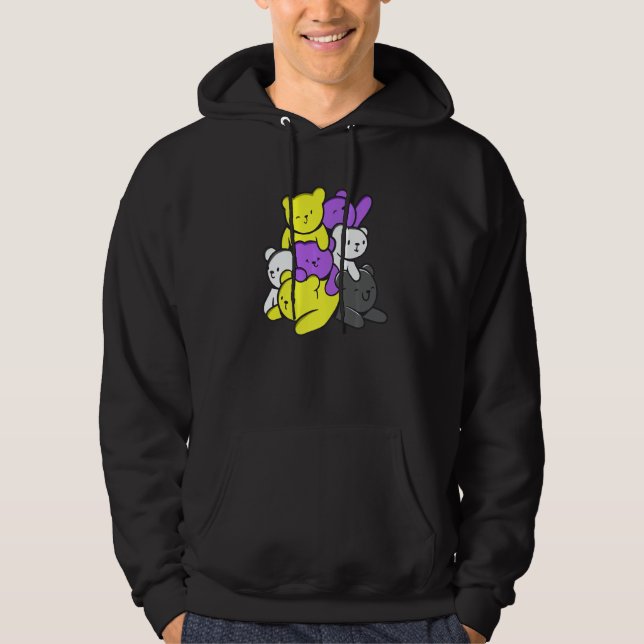 Nonbinary Cute Bears Nonbinary Flag Nonbinary Prid Hoodie (Vorderseite)