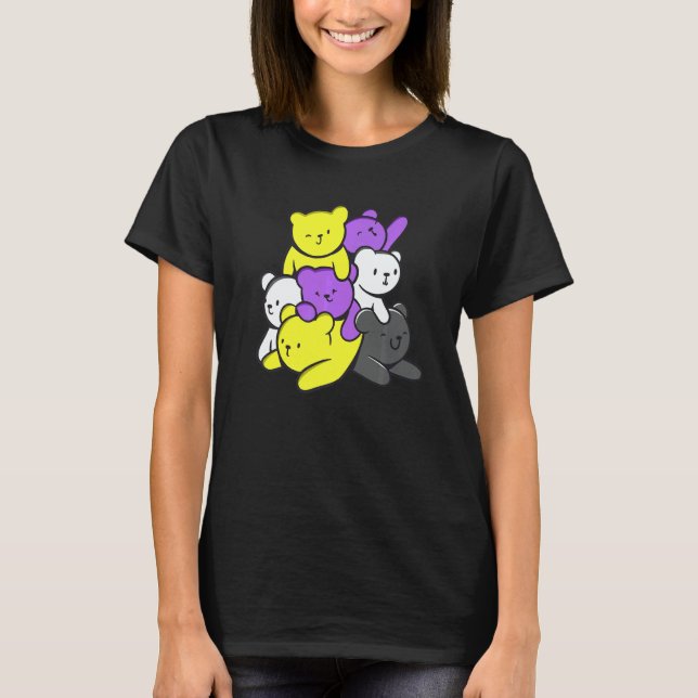 Nonbinary Cute Bears Nonbinary Flag Nonbinary Prid T-Shirt (Vorderseite)