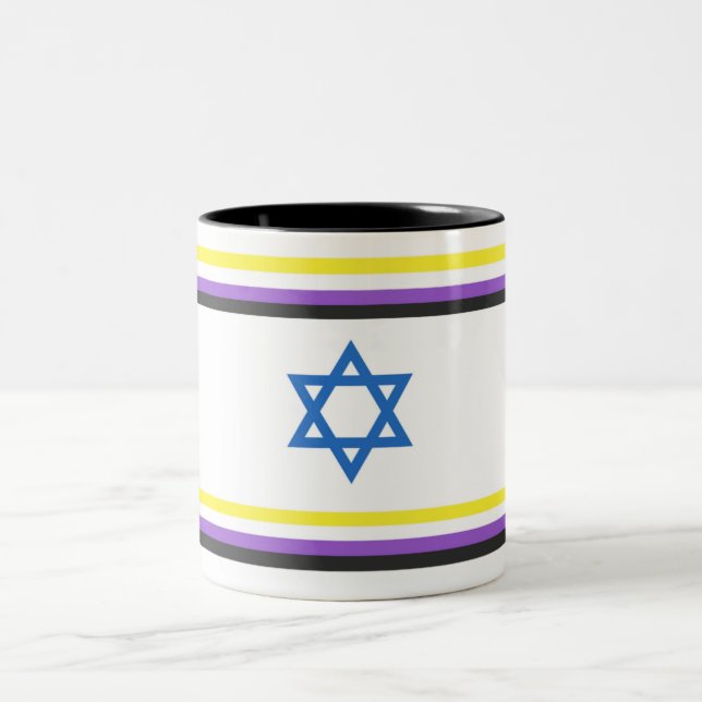 Nonbinary Israel Pride Flag Zweifarbige Tasse (Mittel)