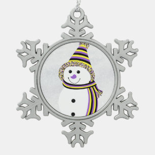 Nonbinary NB Pride Snowman Snowperson Schneeflocken Zinn-Ornament
