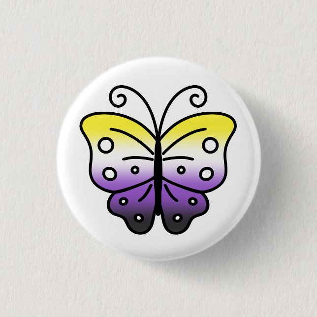 Nonbinary Pride Butterfly Pin Badge Button (Vorderseite)