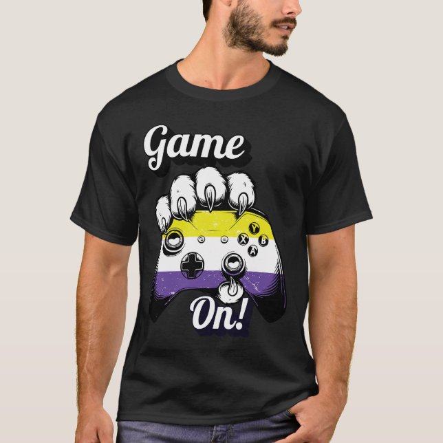 Nonbinary Pride Game On Tiger Paw Controller T-Shi T-Shirt (Vorderseite)