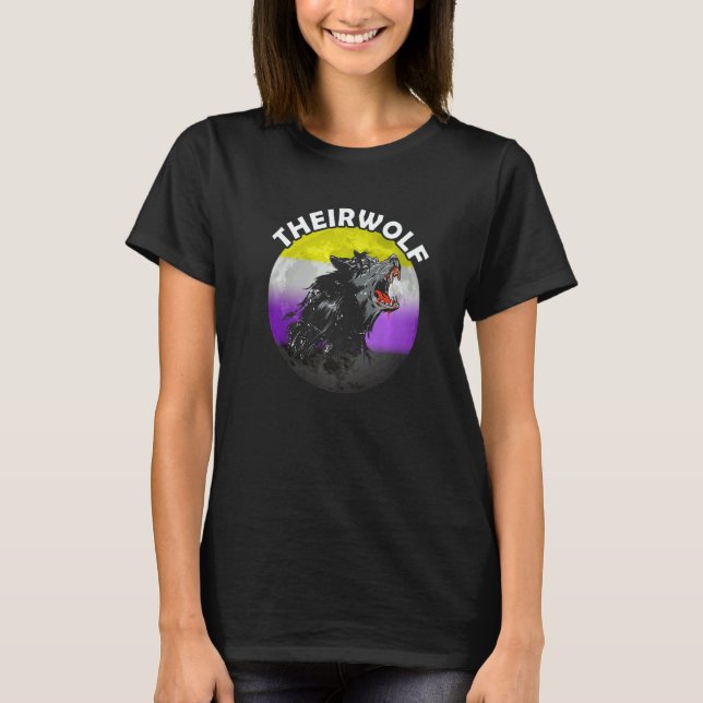 Nonbinary Theirwolf Nonbinary Pride LGBTQ Nonbinar T-Shirt (Vorderseite)