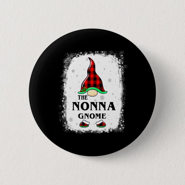 Nonna Gnome Buffalo Plaid Matching Family Xmas Paj Button (Vorderseite)