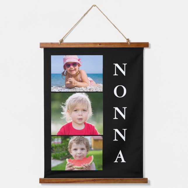 Nonna Grandma 3 Foto Collage Wandteppich Mit Holzrahmen (Vorderseite)