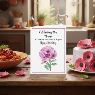 Nonna Happy August Birthday Lila Poppy Karte