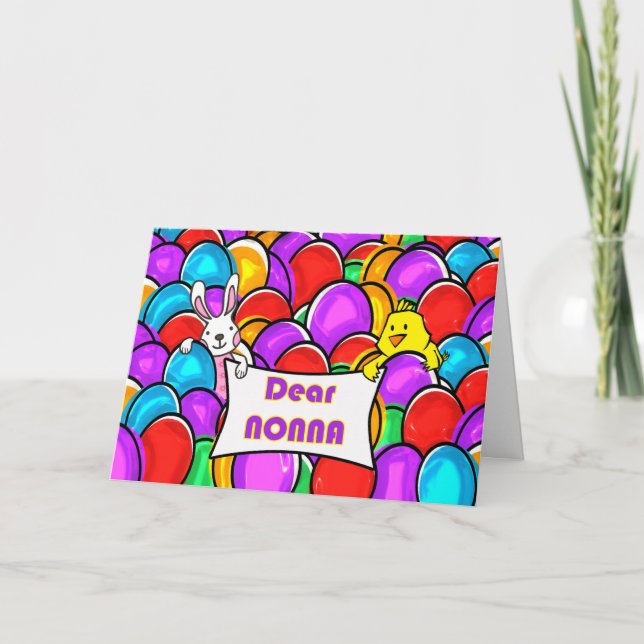 Nonna Ostern mit bunten Eiern Bunny und Chick Karte (Vorderseite)