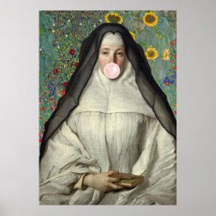 Nonne bläst rosa Kaugummi Poster