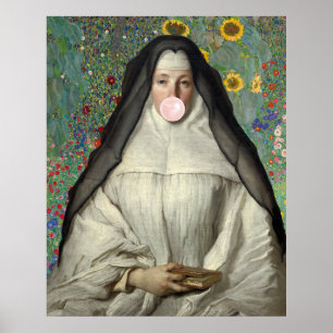 Nonne bläst rosa Kaugummi Poster