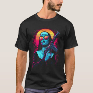 Nonne mit einer Waffe Heilige Schusswaffe Retro Sy T-Shirt