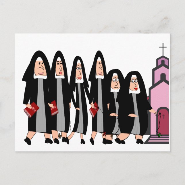 Nonnen "Heading to Church" Postkarte (Vorderseite)