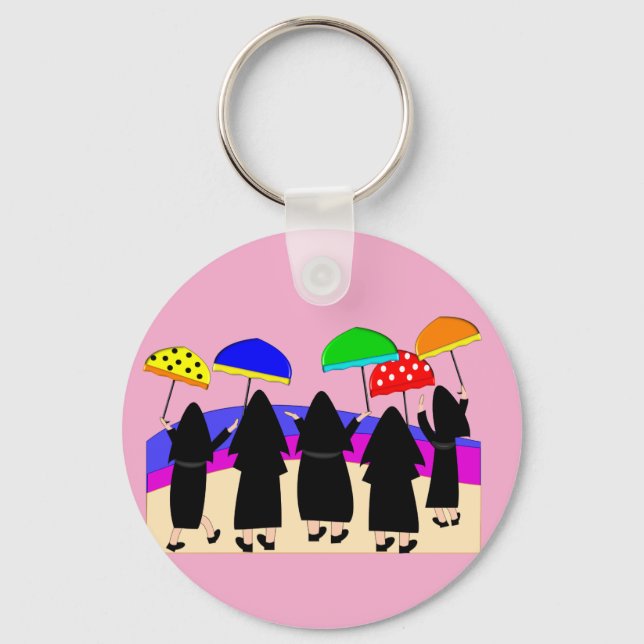 Nonnen mit Regenschirmen Schlüsselanhänger (Vorderseite)