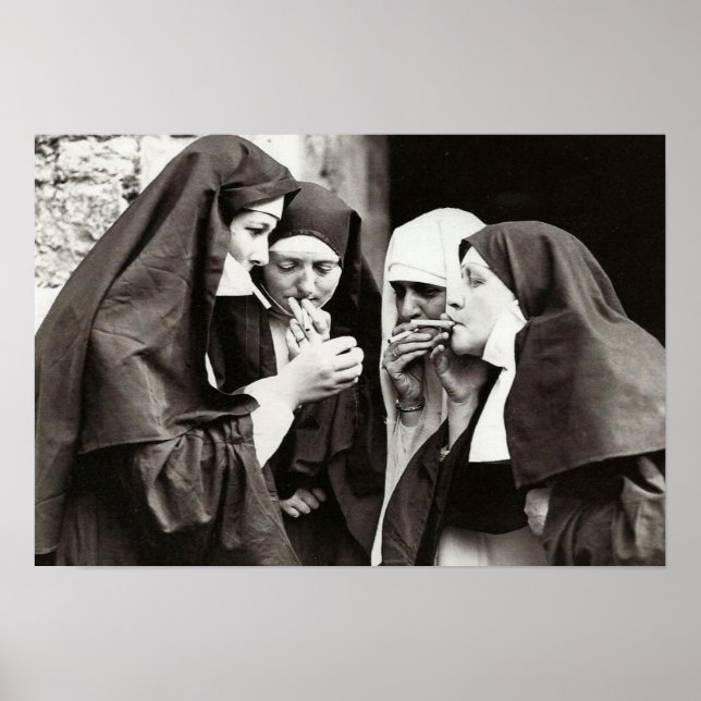 Nonnen Rauchen Vintage Fotografie 19x13in Poster (Vorne)