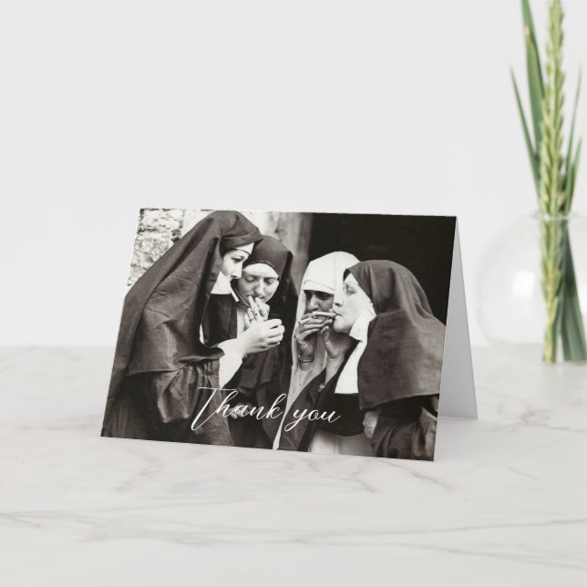 Nonnen Rauchen Vintage Fotografie Dankeskarte (Vorderseite)