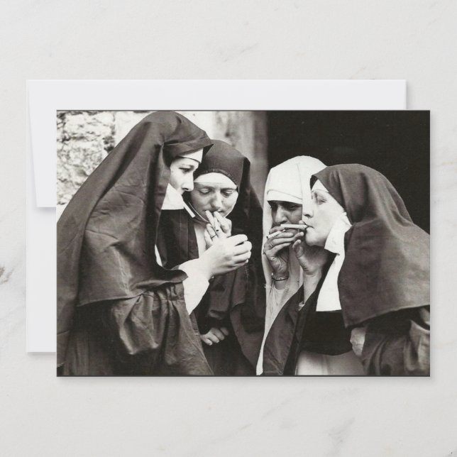 Nonnen Rauchen Vintage Fotografie Einladung (Vorderseite)