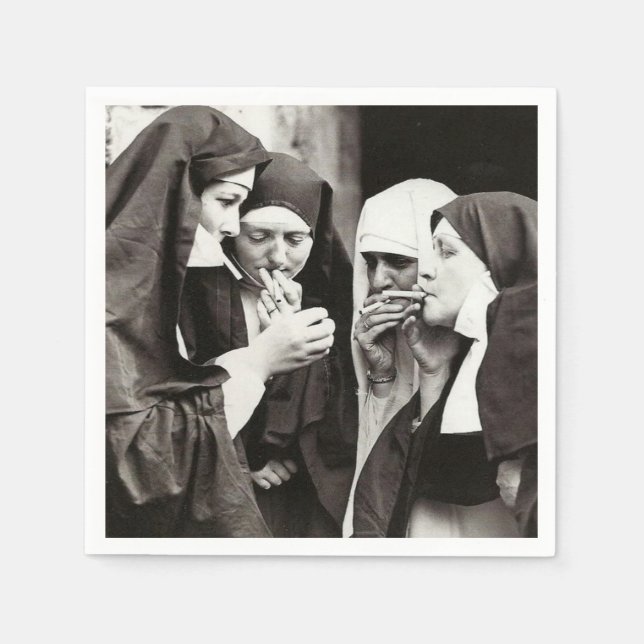 Nonnen Rauchen Vintage Fotografie Serviette (Vorderseite)