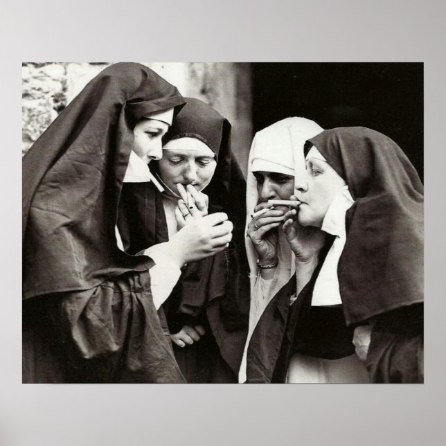 Nonnen Rauchen Vintages Foto Poster (Vorne)