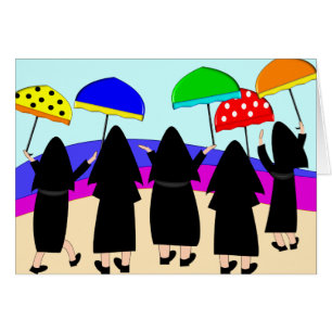 Nonnes avec des parapluies "attendant la pluie "