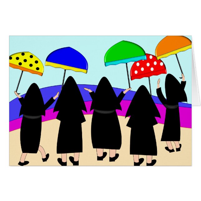 Nonnes avec des parapluies "attendant la pluie " (Devant horizontal)