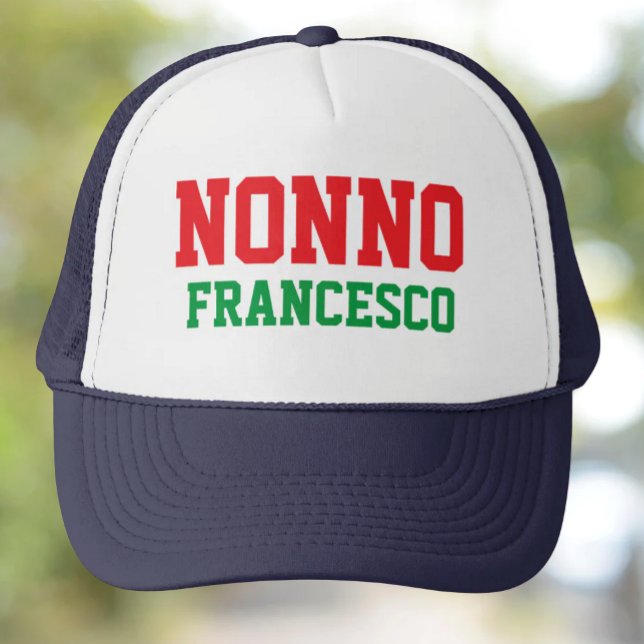 Nonno Personalisiert Trucker Hat Truckerkappe (Nonno Personalized Athletic Red and Green Fonts for Italian Grandfather)