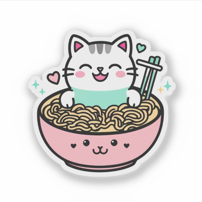 Noodle Kitty - Kawaii Ramen Cat Aufkleber (Vorderseite)