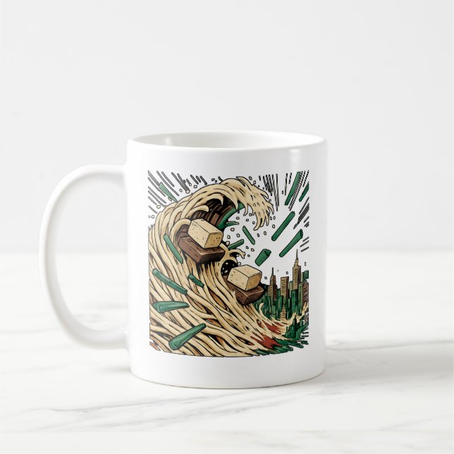 Noodle Tsunami über Tokio Pop Kunst Kaffeetasse (Links)