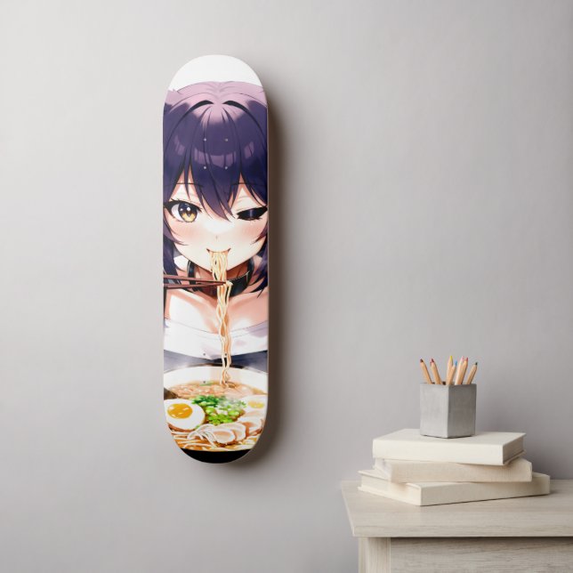 Noodlicious Whiskers: Anime Cat Girl Skateboard (Wandkunst)