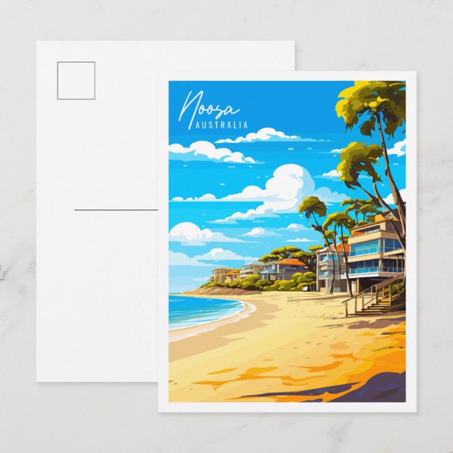 Noosa Australia Vintage Illustration Postkarte (Vorne/Hinten)