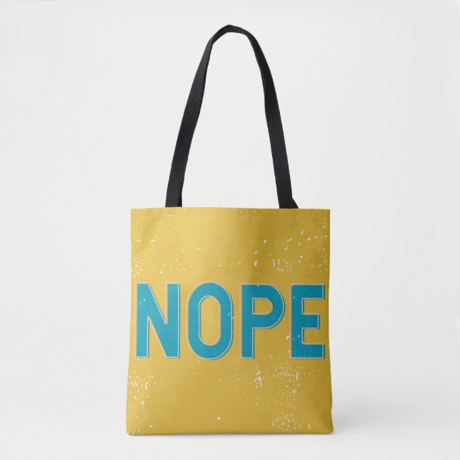 NOPE Beunruhigte Typografie in Gelb und Blau Tasche (Vorderseite)