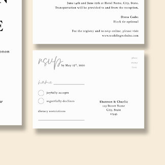 NORA | Minimalistische Hochzeits-RSVP-Postkarte Begleitkarte